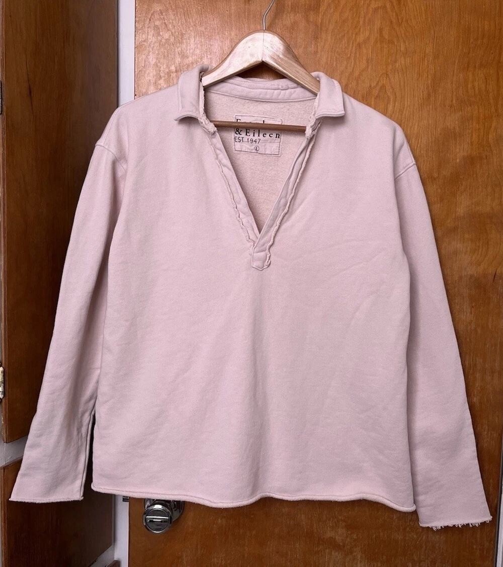 Frank & Eileen PATRICK Popover Light Pink Triple Fleece Sweatshirt Henley Sz L